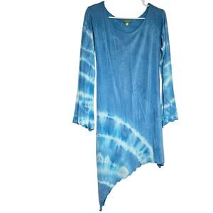 R Khalil Laguna Beach Blue Dress Asymmetric Hem Long Sleeves Boat Neck Size S